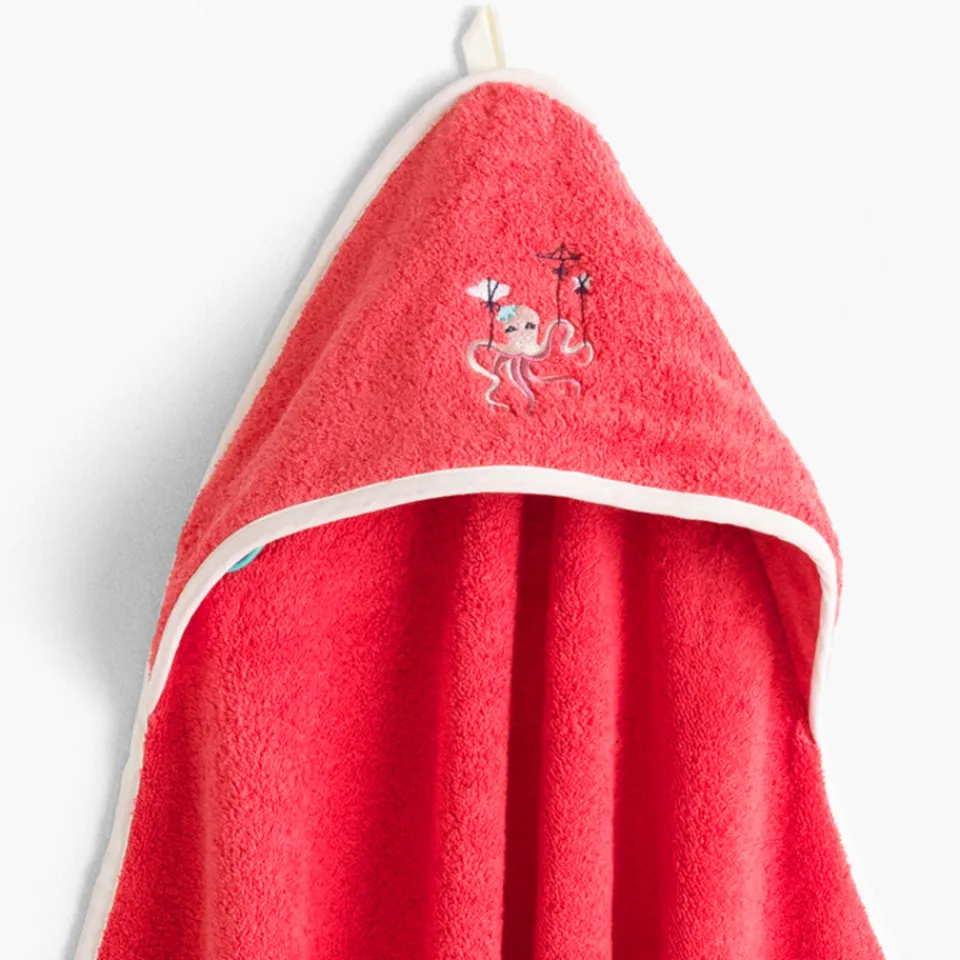 Carré Blanc Cape de bain coton Atlantis corail|Enfant Capes De Bain