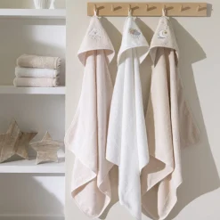Carré Blanc Cape de bain coton bio Bienvenue blanc|Enfant Capes De Bain