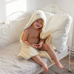 Carré Blanc Cape de bain coton bio Dandine paille|Enfant Capes De Bain
