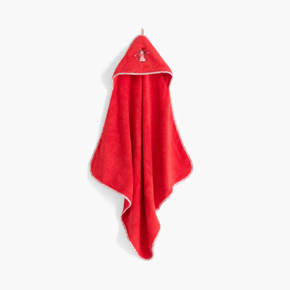 Carré Blanc Cape de bain coton bio Mes rêves rouge tendre|Enfant Capes De Bain