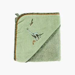 Carré Blanc Cape de bain coton biologique Dinotopi kaki|Enfant Capes De Bain
