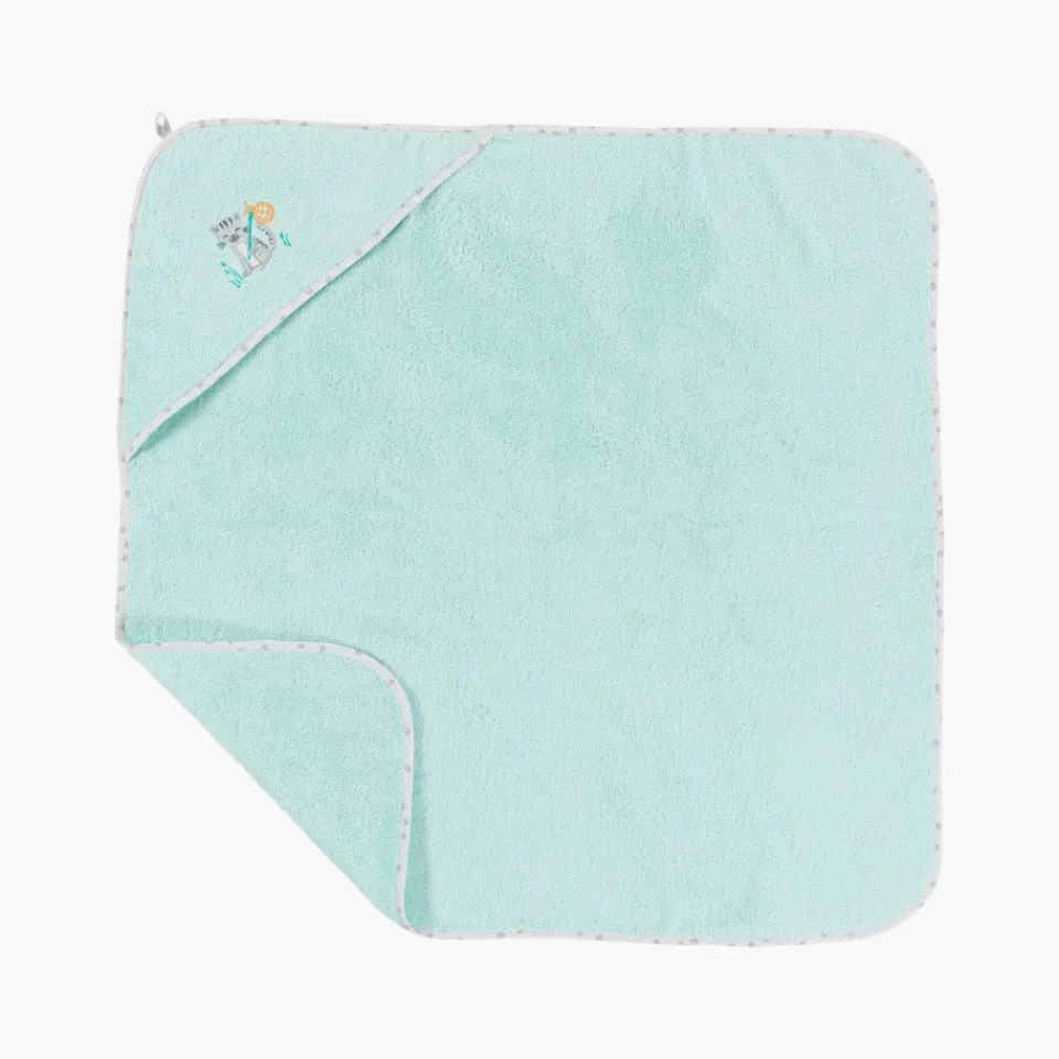Carré Blanc Cape de bain coton biologique Devine céladon|Enfant Capes De Bain