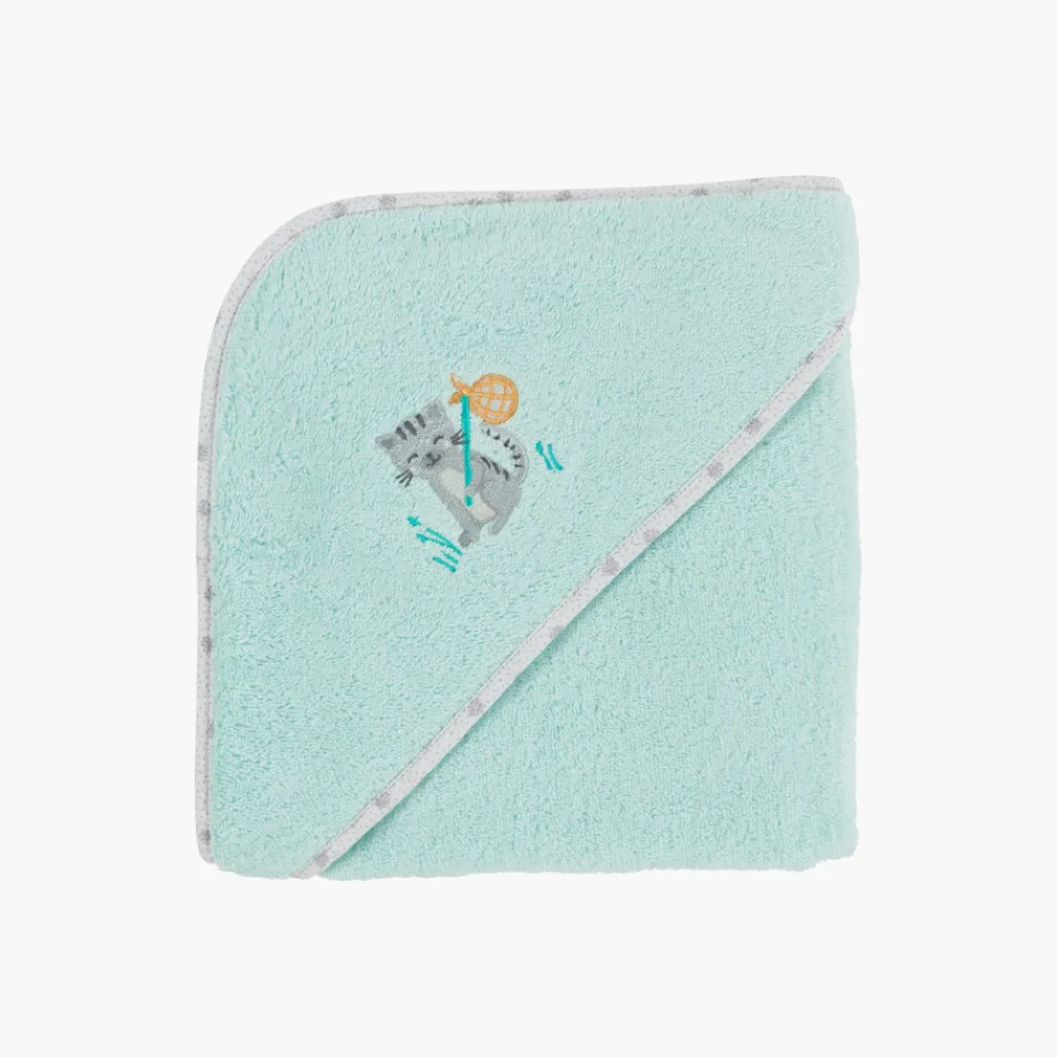 Carré Blanc Cape de bain coton biologique Devine céladon|Enfant Capes De Bain