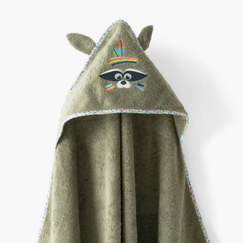 Carré Blanc Cape de bain coton Playful kaki|Enfant Capes De Bain