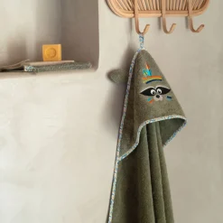Carré Blanc Cape de bain coton Playful kaki|Enfant Capes De Bain