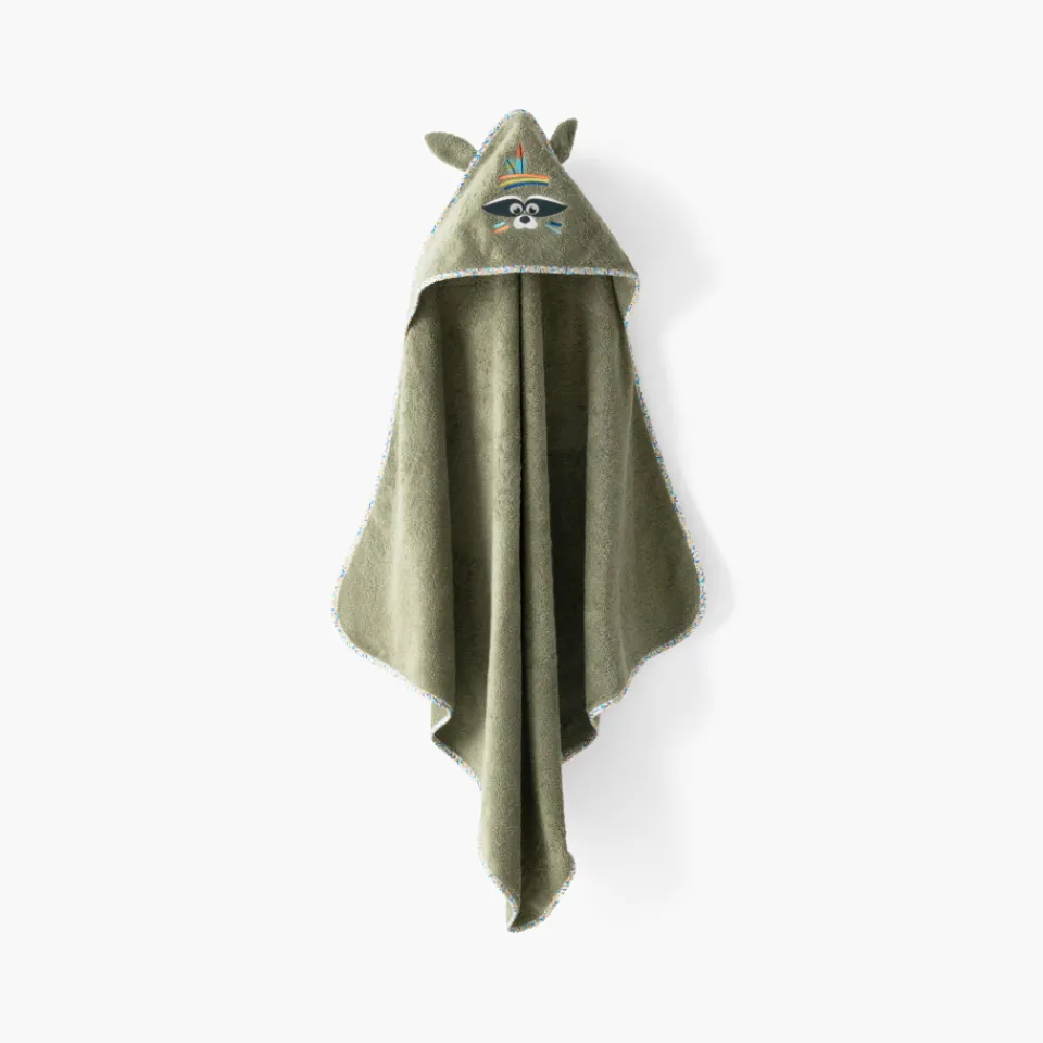 Carré Blanc Cape de bain coton Playful kaki|Enfant Capes De Bain