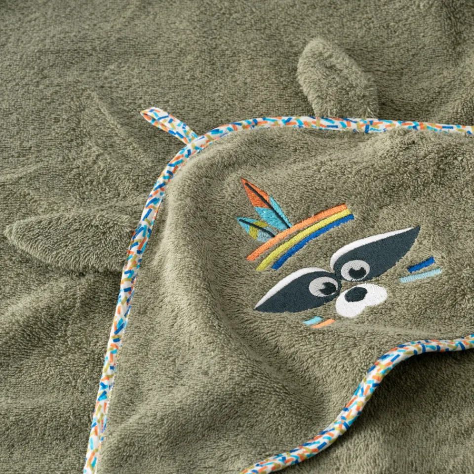 Carré Blanc Cape de bain coton Playful kaki|Enfant Capes De Bain