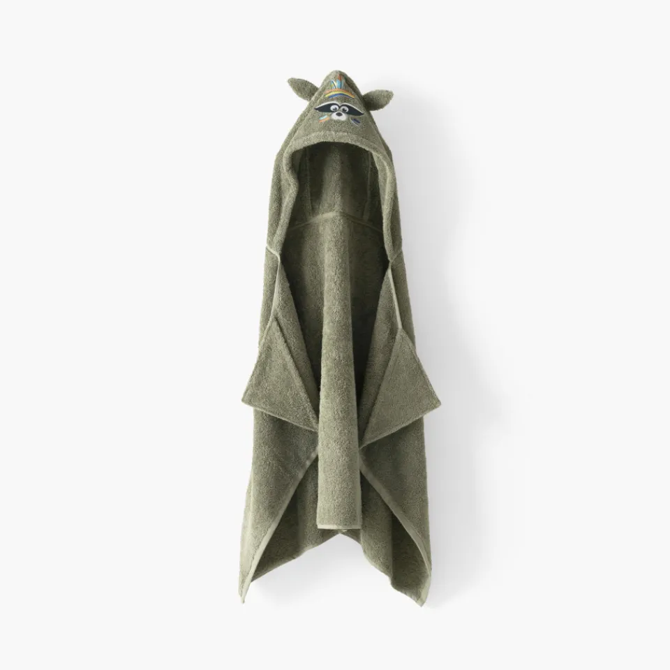 Carré Blanc Drap de bain à capuche coton Playful kaki|Enfant Draps De Bain