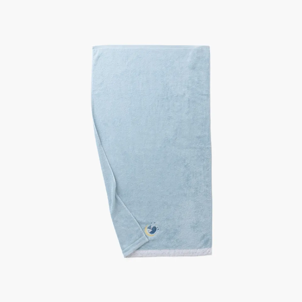 Carré Blanc Drap de bain coton bio Illumine bleu polaire|Enfant Draps De Bain