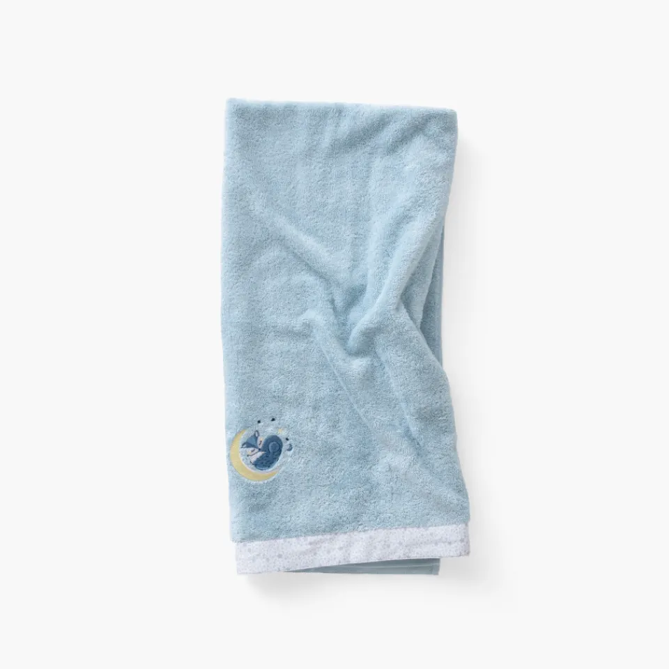 Carré Blanc Drap de bain coton bio Illumine bleu polaire|Enfant Draps De Bain