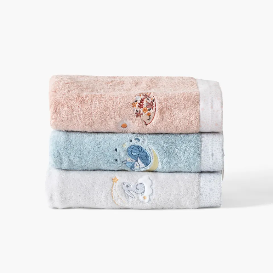 Carré Blanc Drap de bain coton bio Illumine bleu polaire|Enfant Draps De Bain