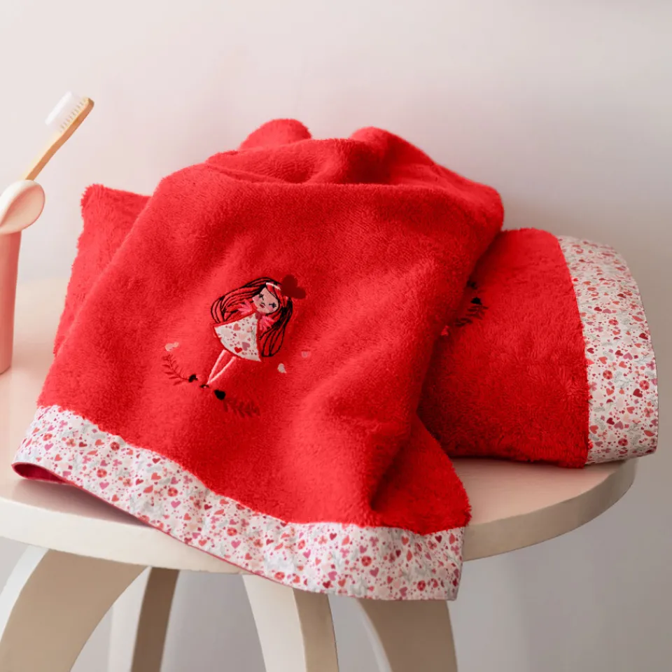 Carré Blanc Drap de bain coton bio Mes rêves rouge tendre|Enfant Draps De Bain