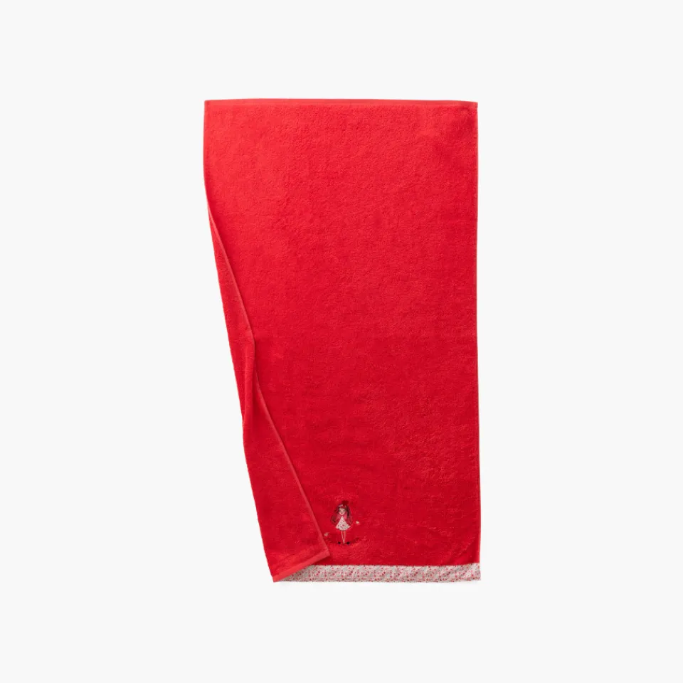 Carré Blanc Drap de bain coton bio Mes rêves rouge tendre|Enfant Draps De Bain