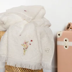 Carré Blanc Drap de bain coton biologique Raphia ivoire|Enfant Draps De Bain