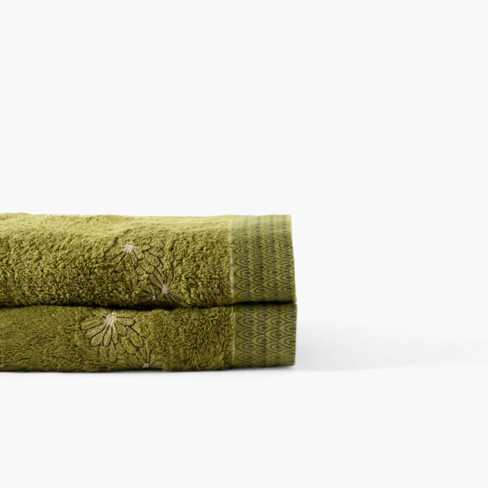 Carré Blanc Drap de bain coton et viscose de bambou Silvalys vert mousse| Draps De Bain