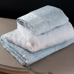 Carré Blanc Drap de bain coton et viscose de bambou Equinoxe bleu givre| Draps De Bain