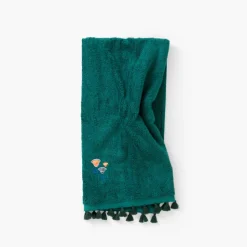 Carré Blanc Drap de bain coton Papyrus émeraude| Draps De Bain