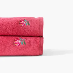 Carré Blanc Drap de bain coton Protea rose pitaya| Draps De Bain