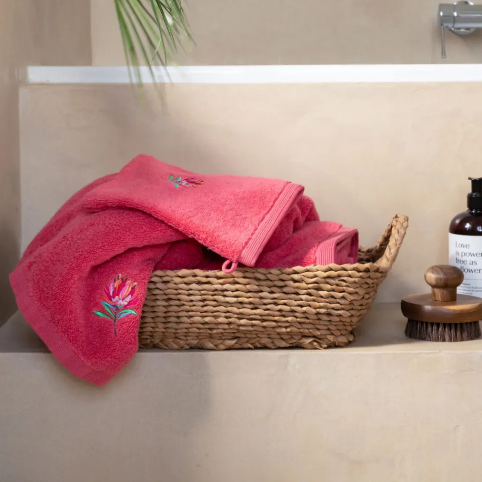 Carré Blanc Drap de bain coton Protea rose pitaya| Draps De Bain