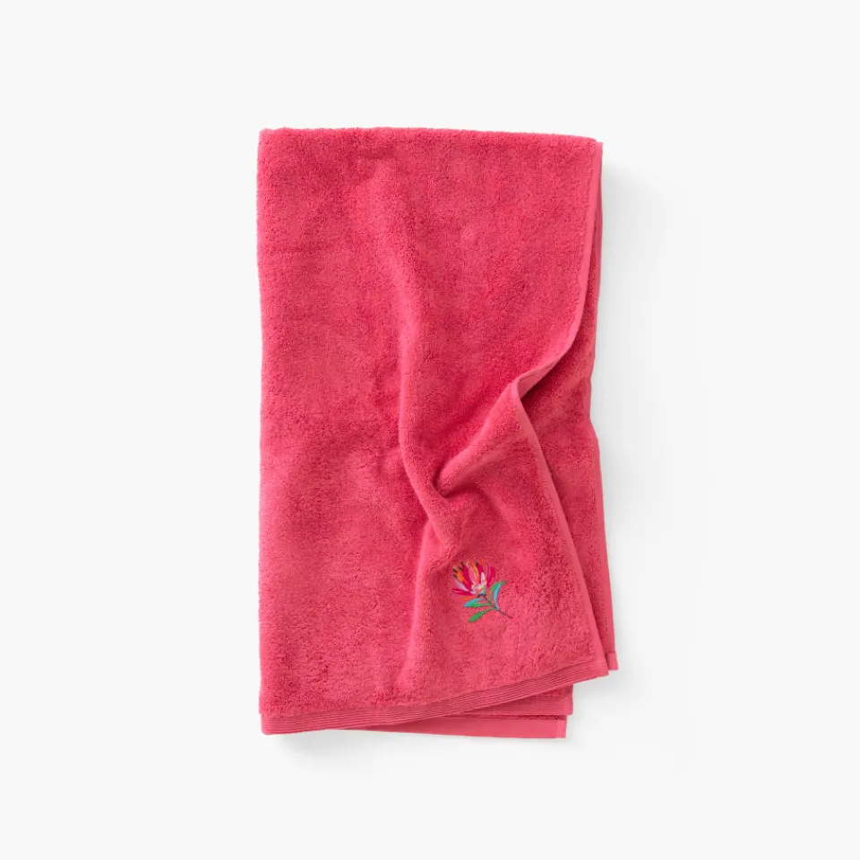 Carré Blanc Drap de bain coton Protea rose pitaya| Draps De Bain