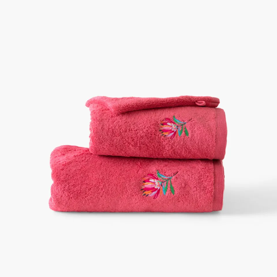 Carré Blanc Drap de bain coton Protea rose pitaya| Draps De Bain