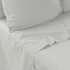 Carré Blanc Drap de lit en pur coton lavé biologique Souffle nuage| Draps De Lit