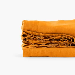 Carré Blanc Drap de lit lin lavé Songe curcuma| Draps De Lit