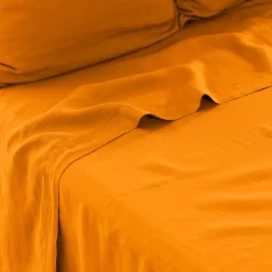 Carré Blanc Drap de lit lin lavé Songe curcuma| Draps De Lit