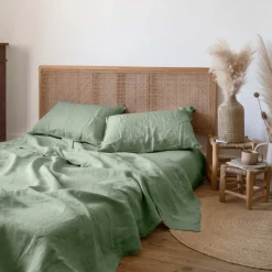 Carré Blanc Drap de lit lin lavé Songe eucalyptus| Draps De Lit