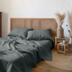 Carré Blanc Drap de lit lin lavé Songe kaki cendré| Draps De Lit