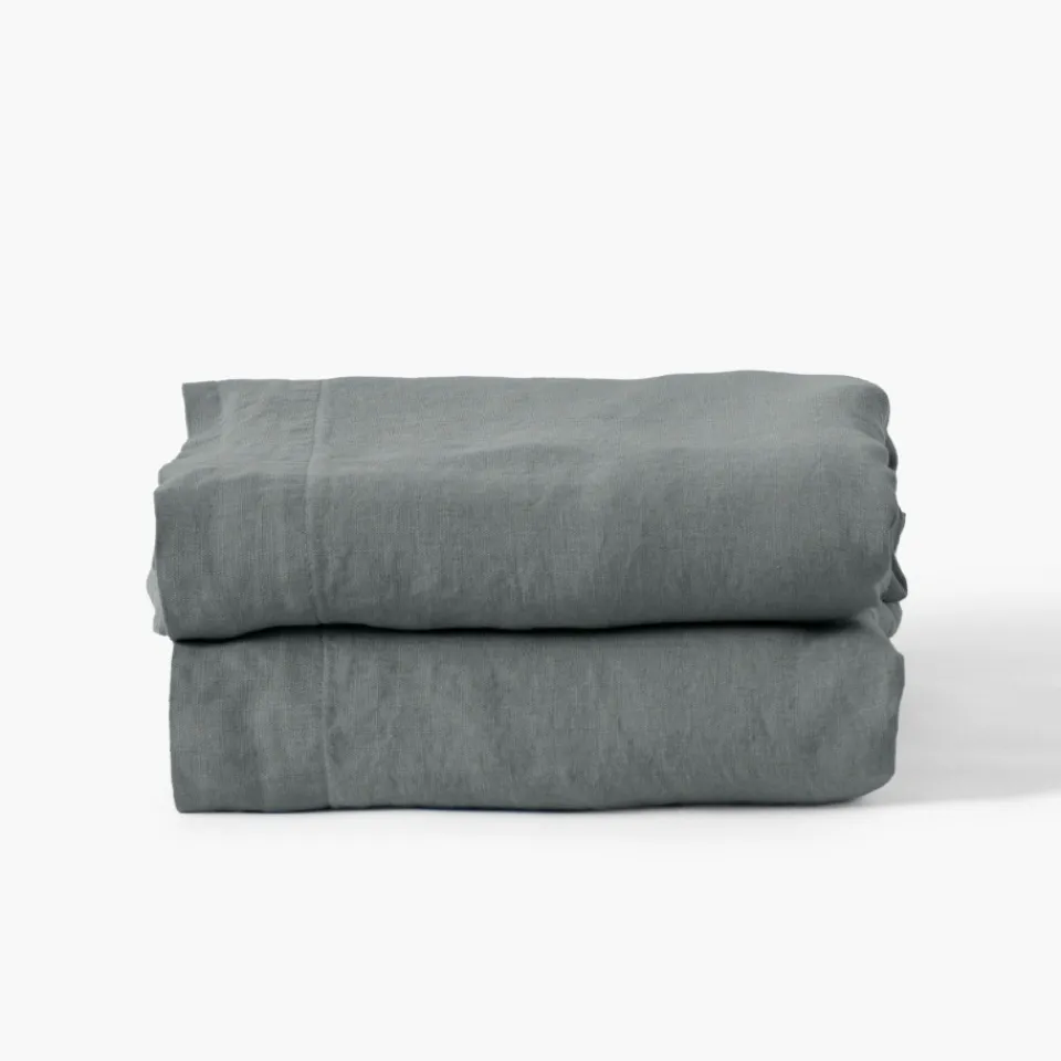 Carré Blanc Drap de lit lin lavé Songe kaki cendré| Draps De Lit