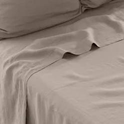 Carré Blanc Drap de lit lin lavé Songe grège| Draps De Lit