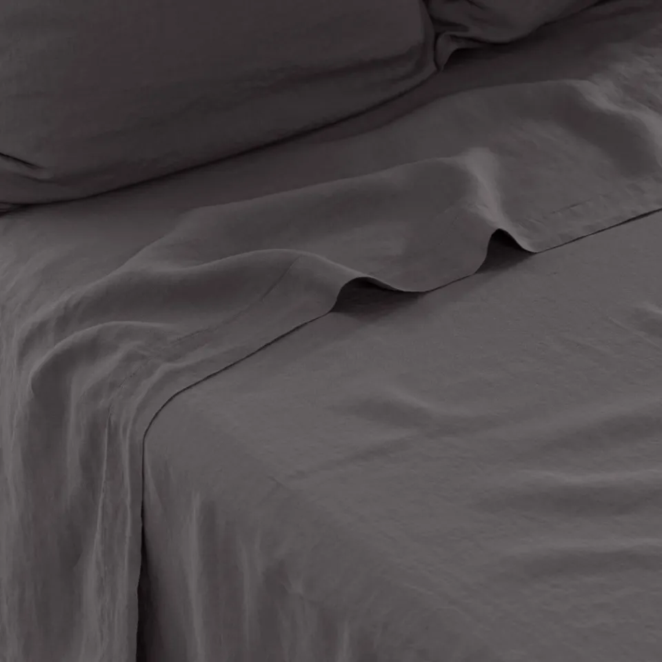 Carré Blanc Drap de lit lin lavé Songe charbon| Draps De Lit
