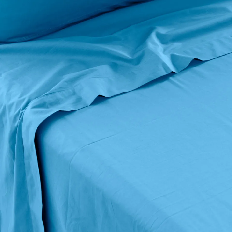 Carré Blanc Drap de lit percale de coton Neo azur| Draps De Lit