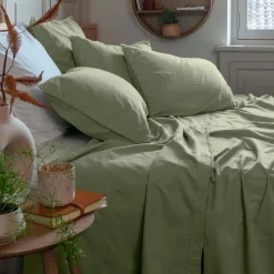 Carré Blanc Drap de lit pur coton lavé biologique Souffle sauge| Draps De Lit