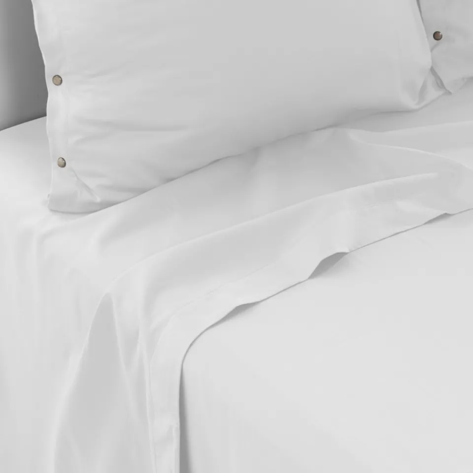 Carré Blanc Drap de lit satin de coton lavé bio Quartz blanc| Draps De Lit