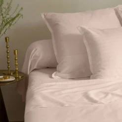 Carré Blanc Drap de lit satin de coton jacquard pois et rayures Prestige nacre| Draps De Lit