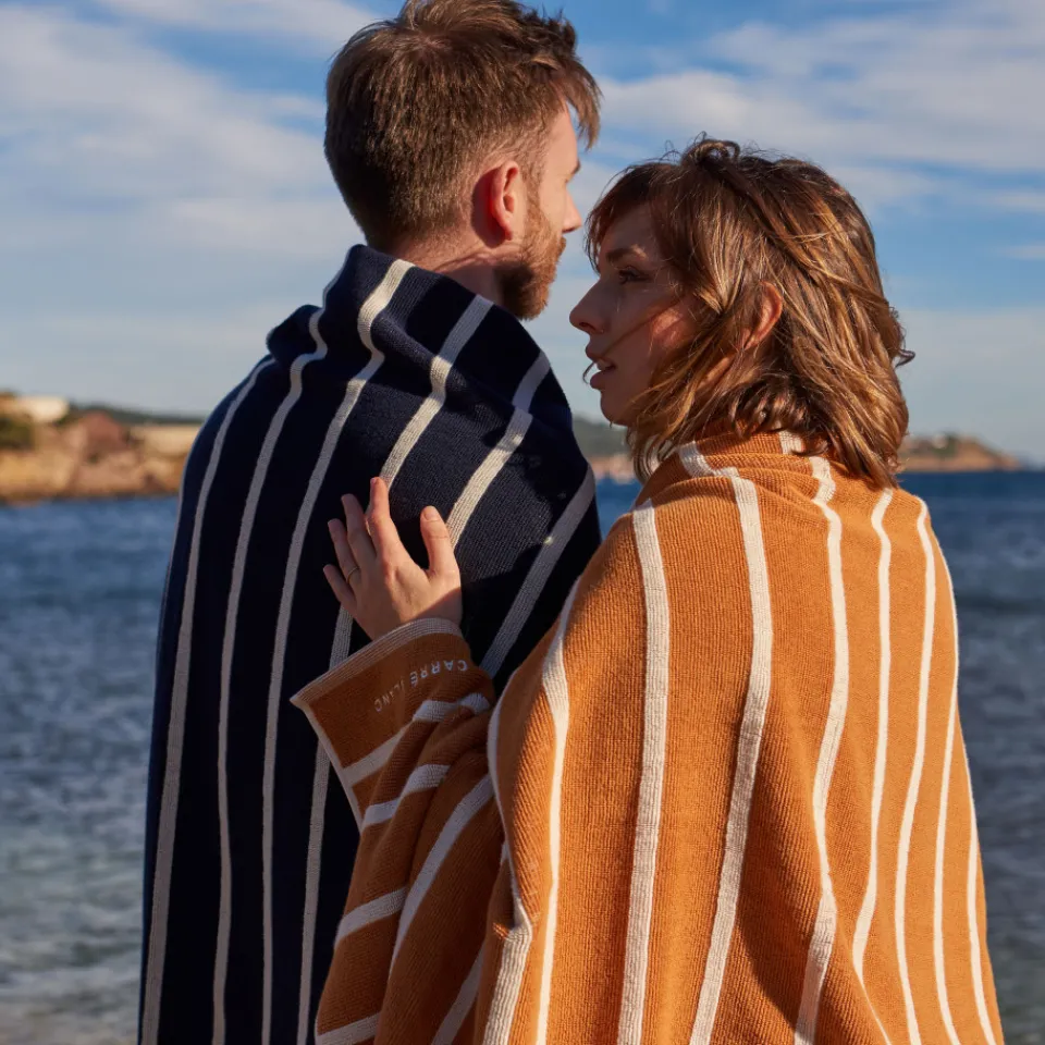 Carré Blanc Drap de plage coton Labaule curcuma| La Plage