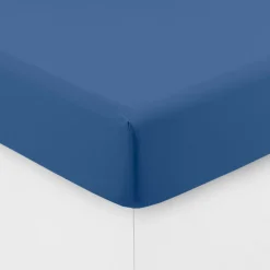 Carré Blanc Drap housse coton lavé Songe bleu de chine| Draps Housse