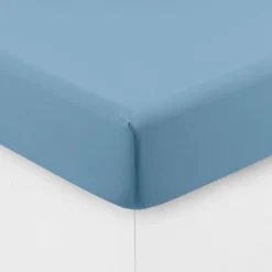 Carré Blanc Drap housse coton lavé Songe bleu baltique| Draps Housse