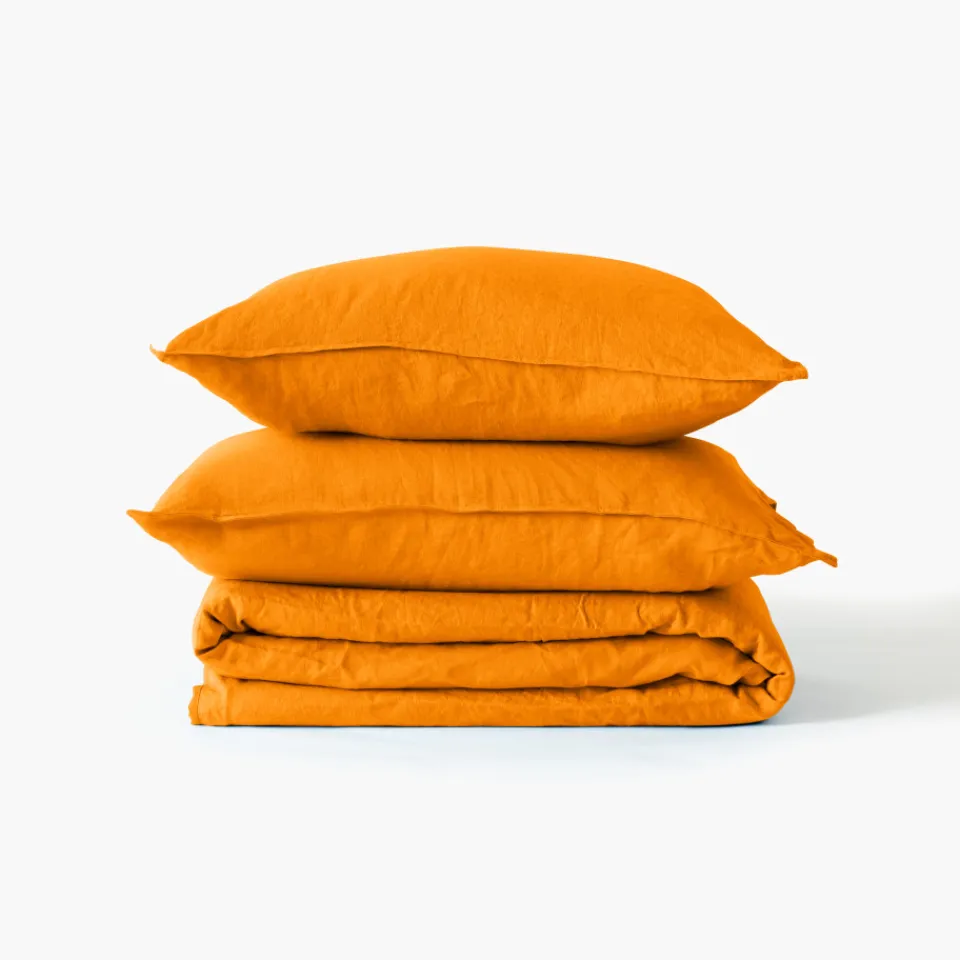 Carré Blanc Drap housse coton lavé Songe curcuma| Draps Housse