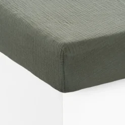 Carré Blanc Drap housse gaze de coton Infini kaki et céladon|Femme Coffrets Cadeaux|Coffrets Cadeaux