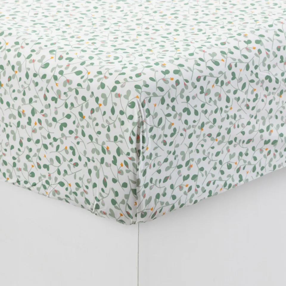 Carré Blanc Drap housse percale de coton Neo thym végétal| Draps Housse