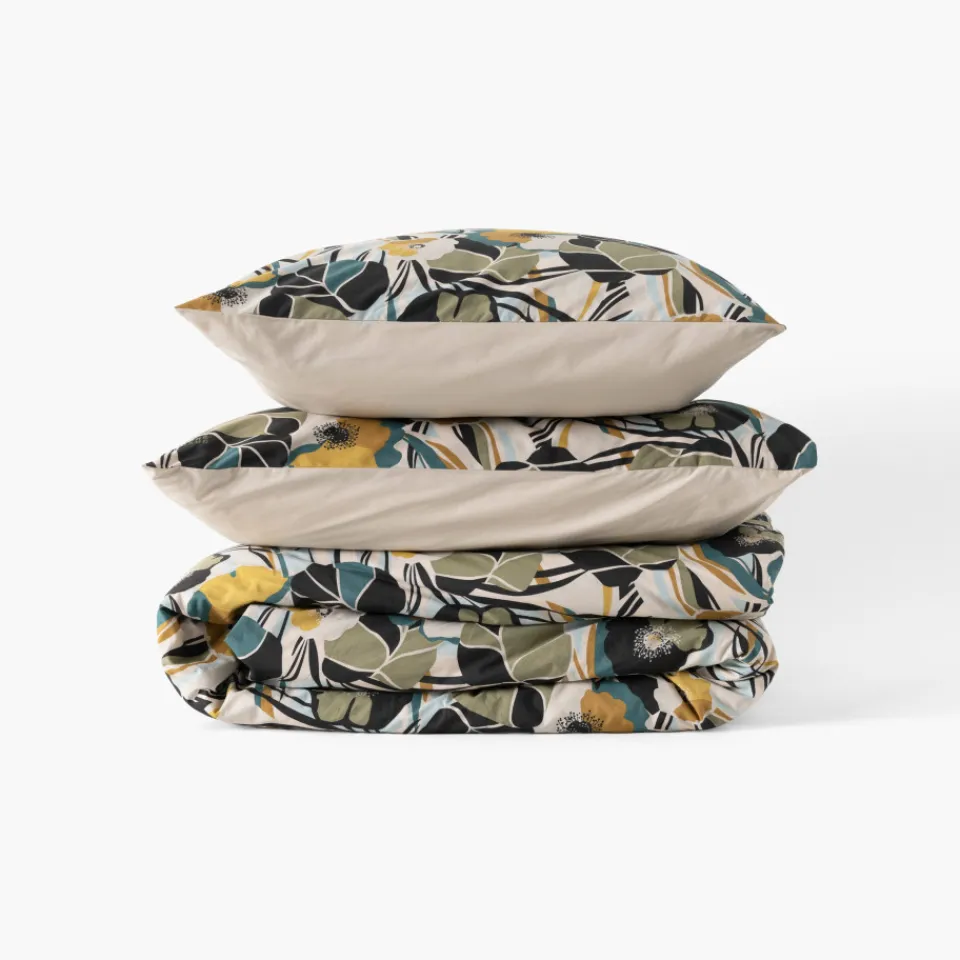 Carré Blanc Drap housse percale de coton Neo ficelle floral| Draps Housse