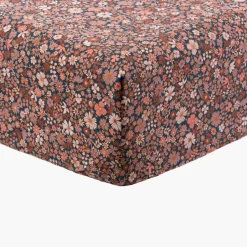 Carré Blanc Drap housse percale de coton Neo bleu prusse floral| Draps Housse