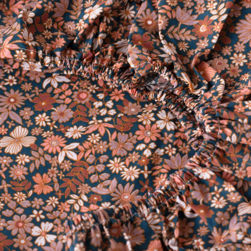 Carré Blanc Drap housse percale de coton Neo bleu prusse floral| Draps Housse