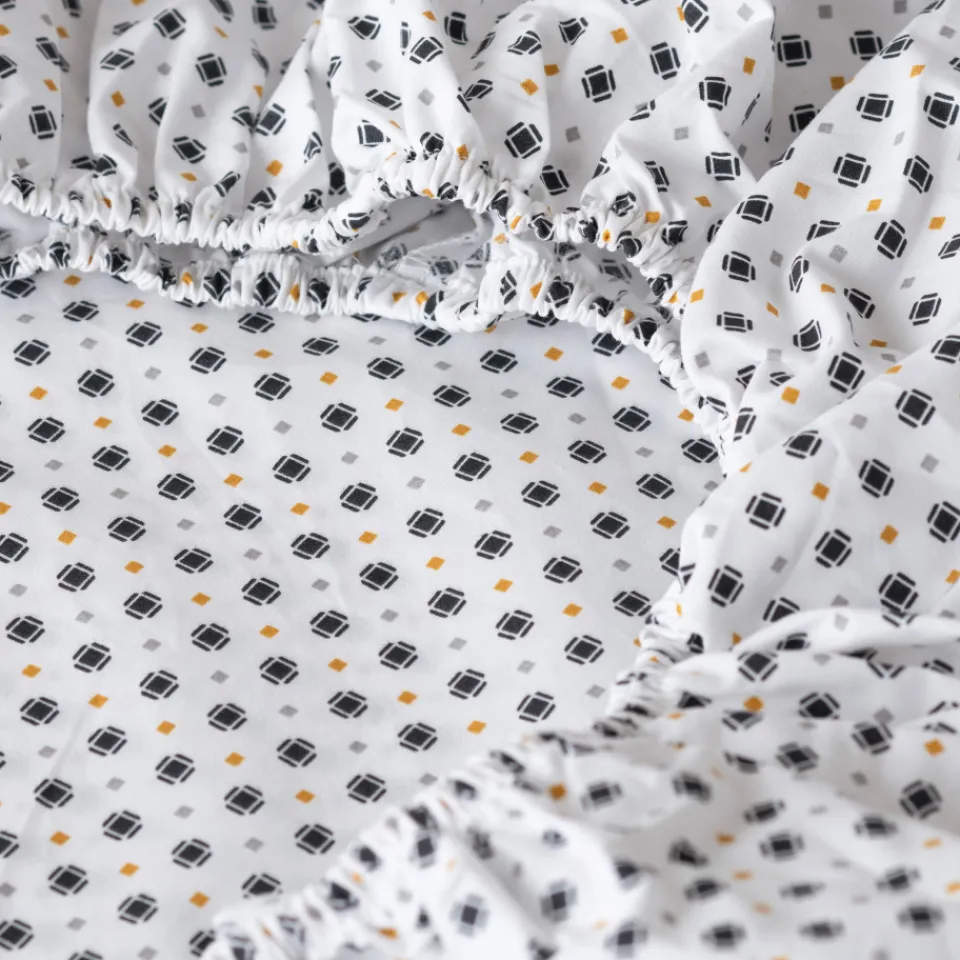 Carré Blanc Drap housse percale de coton Neo anthracite géométrique| Draps Housse