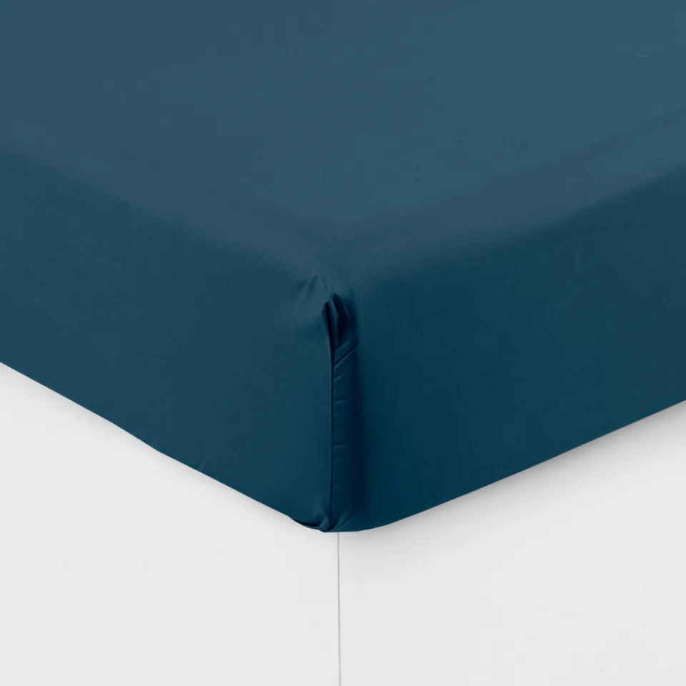 Carré Blanc Drap housse percale de coton Neo bleu prusse| Draps Housse