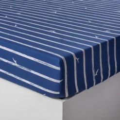 Carré Blanc Drap housse pur coton biologique imprimé rayures Odyssée|Enfant Draps Housse