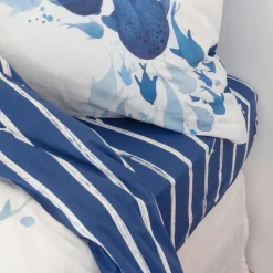 Carré Blanc Drap housse pur coton biologique imprimé rayures Odyssée|Enfant Draps Housse